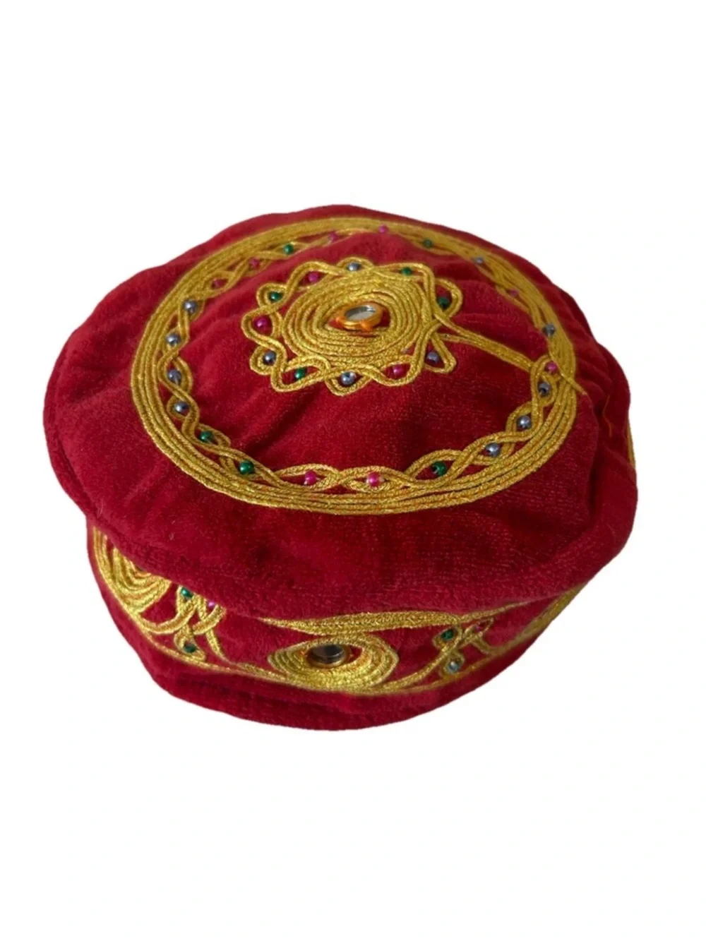 Vintage Turkish Velvet Fez Hat Gold Embroidered Jeweled Festival Cap - Picture 5 of 12